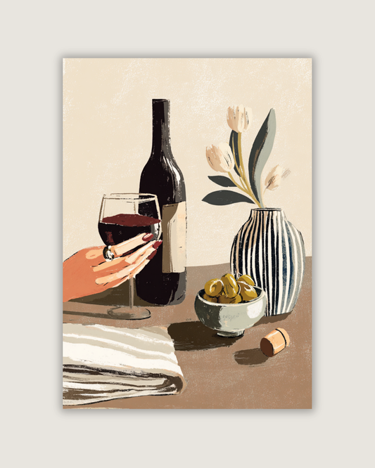 Wine & Olives Still Life Print