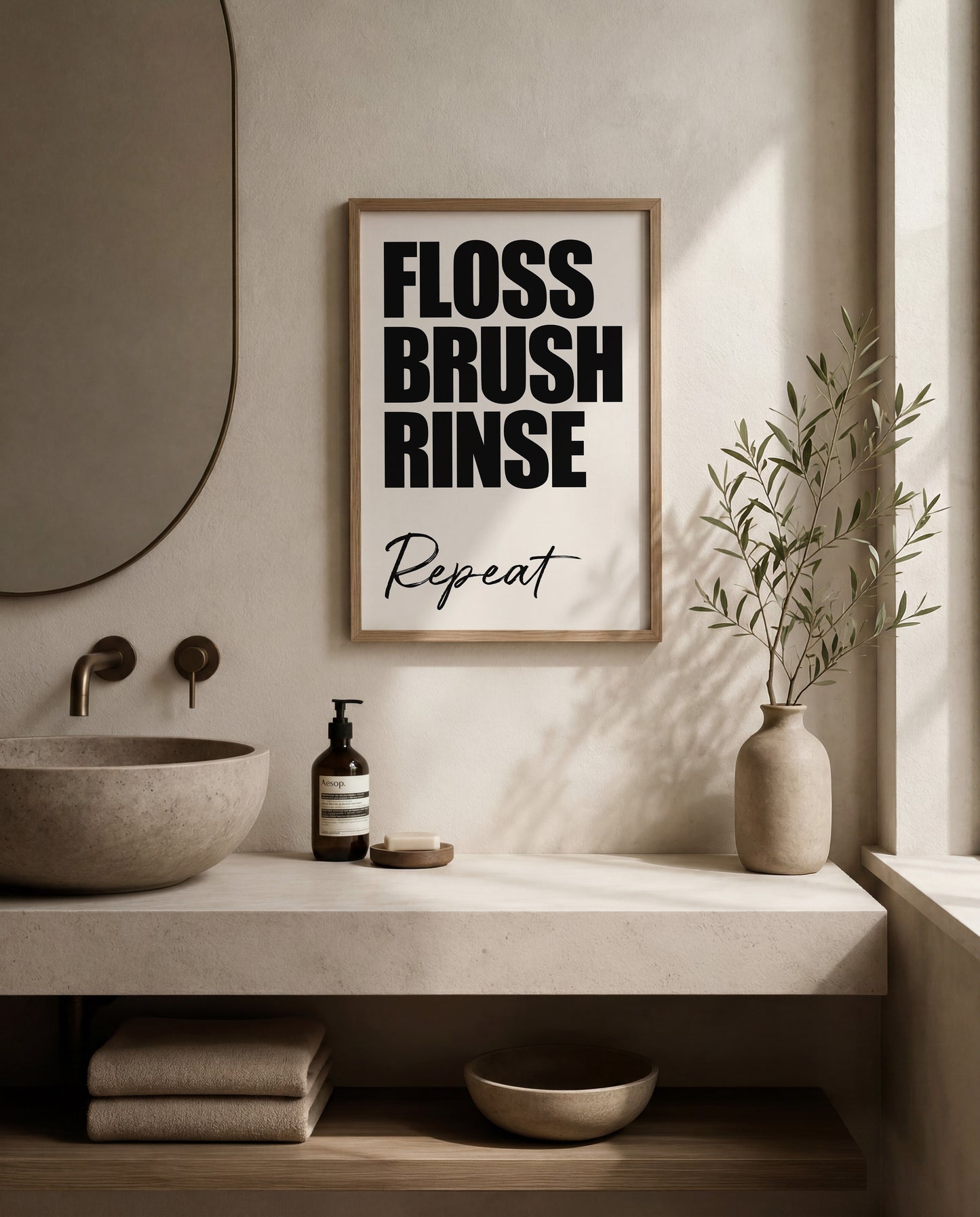 Floss Brush Rinse Repeat Bathroom Print